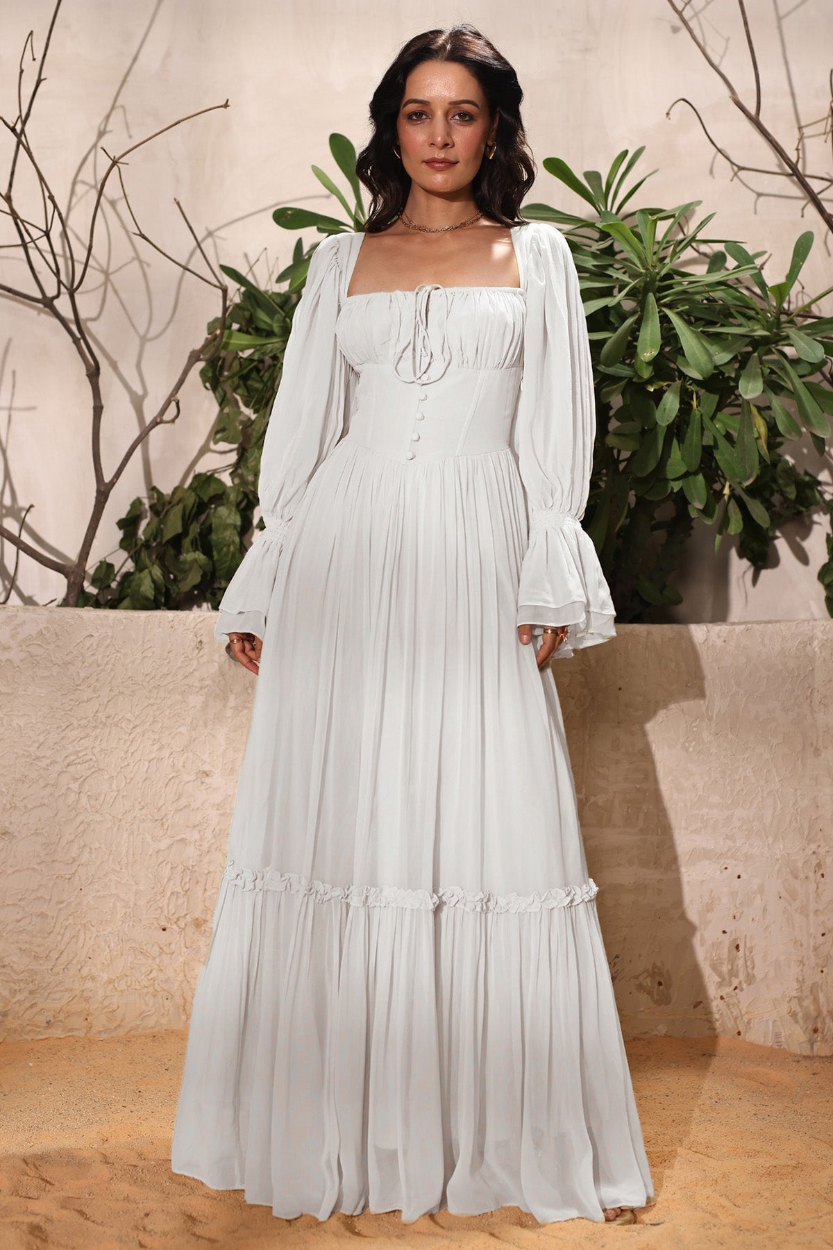 Buy White Georgette Flowing Dress for women online available at ScrollnShops